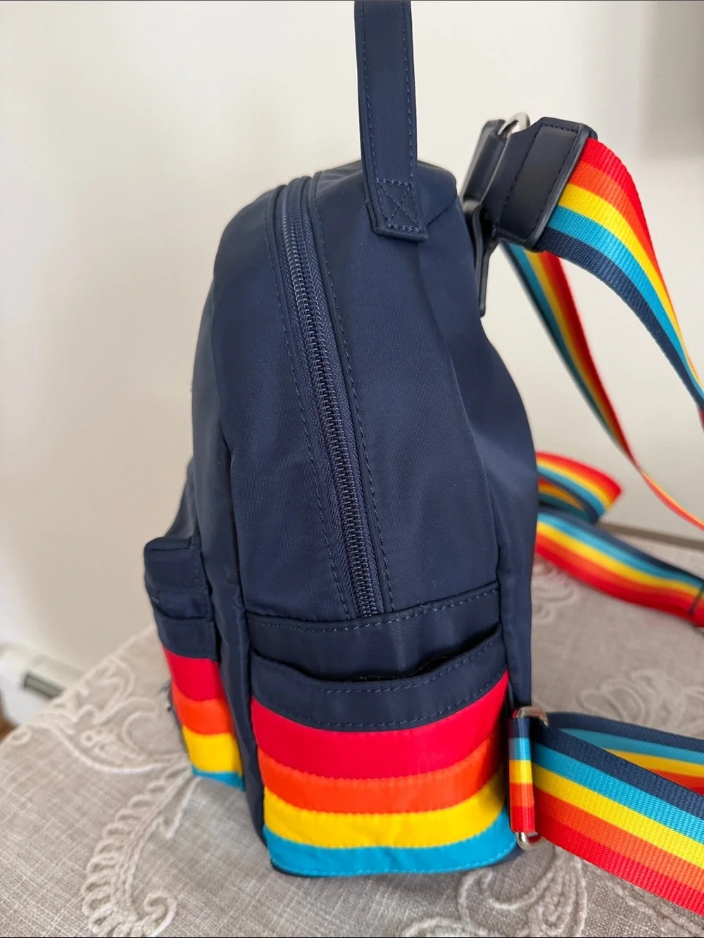 Disney Cruise Line Loungefly Small Navy Backpack Bag with Rainbow Stripes
